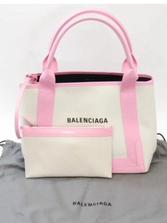 Balenciaga Handbags - Balenciaga Women's Small Navy Cabas Tote Bag in Pink/ Off White NWT
